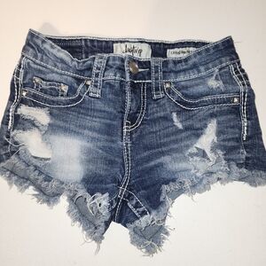Daytrip Dark Blue Distressed Jean Shorts